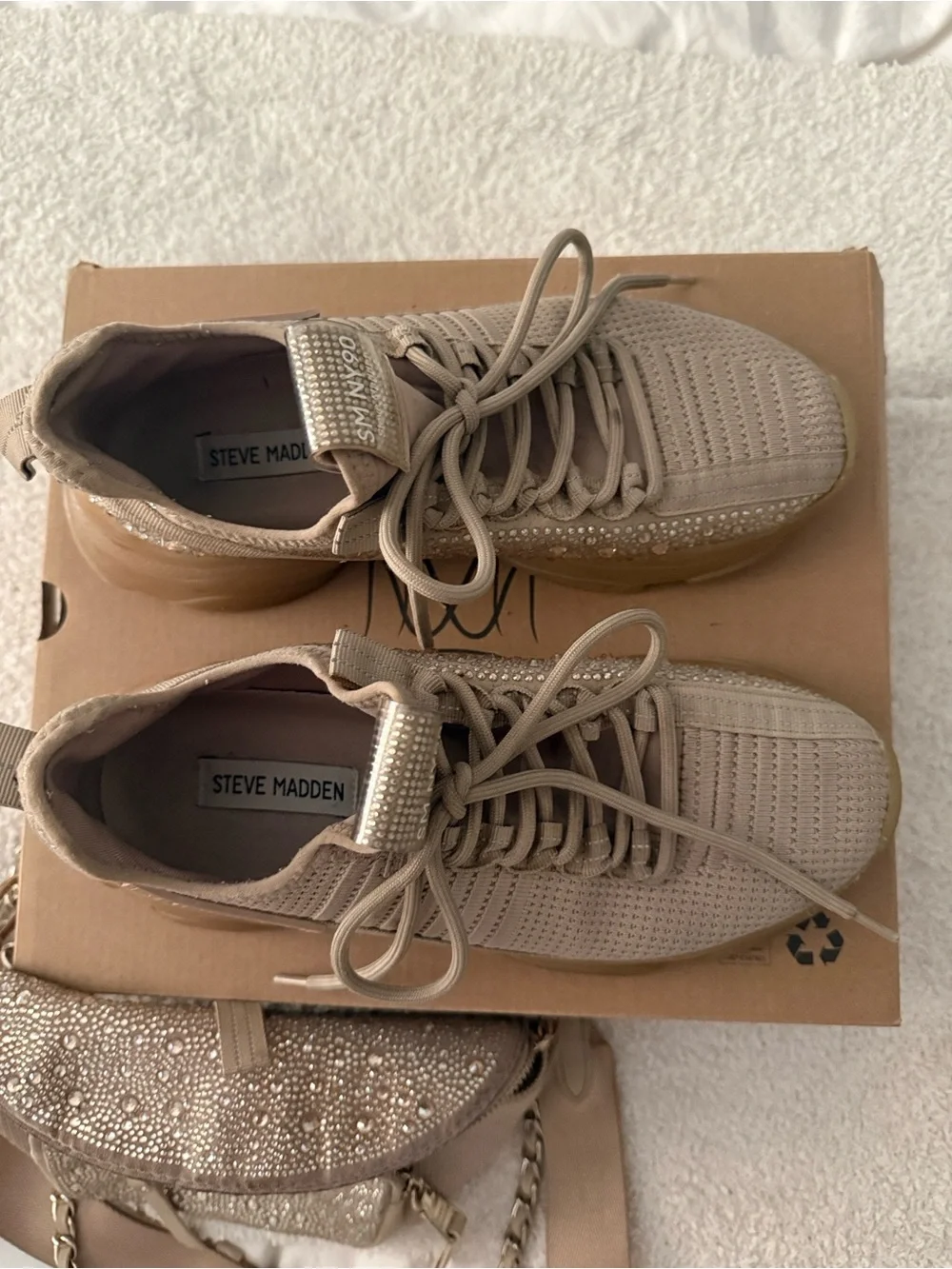 Steve Madden Women’s Taupe Rhinestone Chunky Sneaker